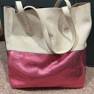 Anthropologie White and Pink tote